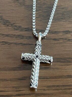 David Yurman Sterling Silver Braided Cross Pendant Necklace - Silver